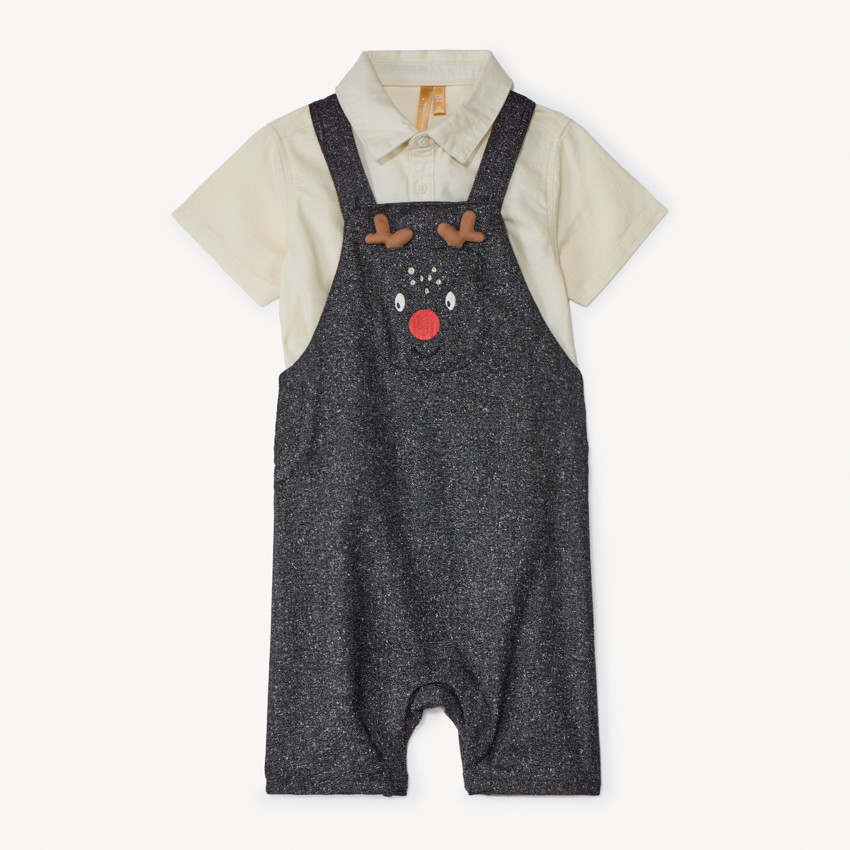 Ensemble court 2 pièces avec salopette de Noël pour bébé garçon 