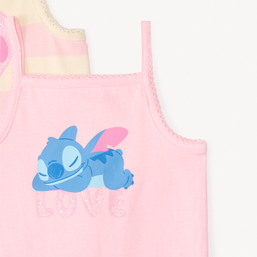 Pack de 3 bodies de tirantes con estampado de Stitch de Disney para niña bebé. 