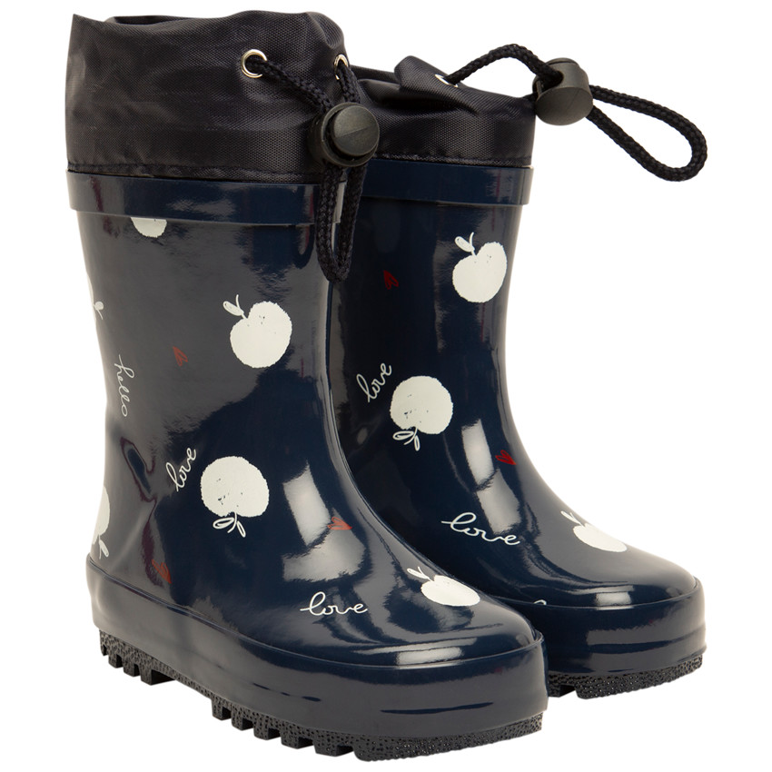 Botas de lluvia con cuello impermeable estampado de manzanas para niña 