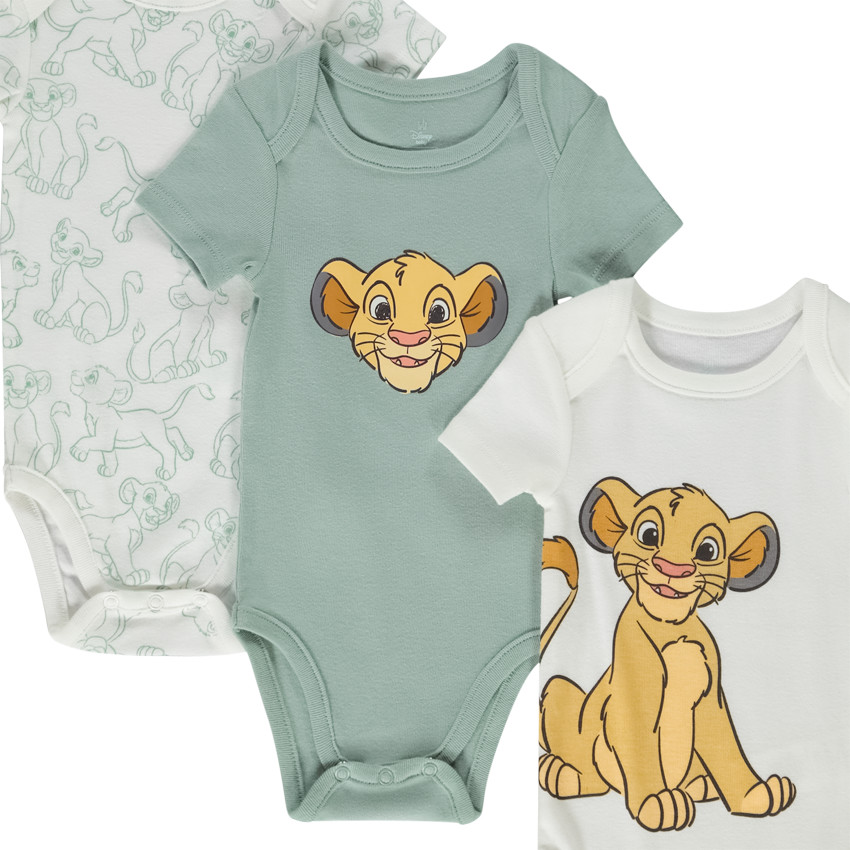 Pack de 3 bodies manga corta El Rey León Disney para bebé niño 