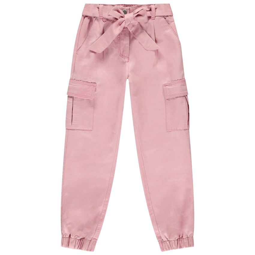 Pantalón cargo de twill liso con cinturón para niña 