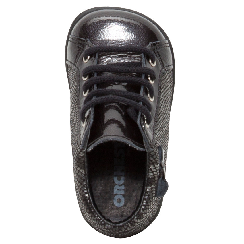 Botines de cuero con efecto serpiente con cordones y lazo de fantasía 