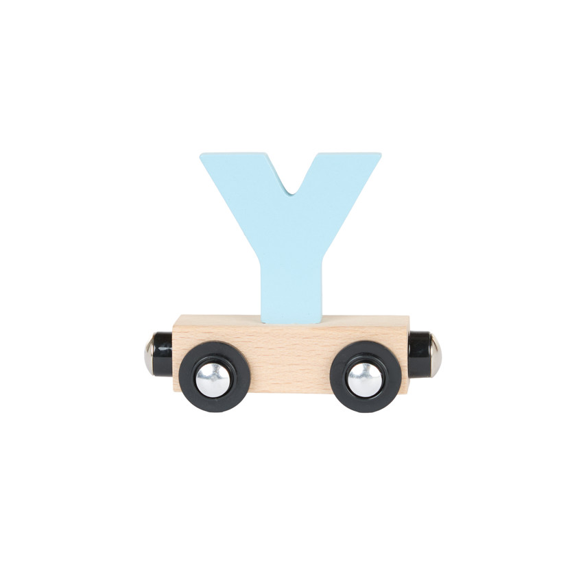 Wagon de madera letra "Y" - azul 