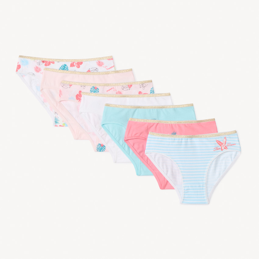Pack de 7 braguitas de jersey con estampado fantasía para niña 