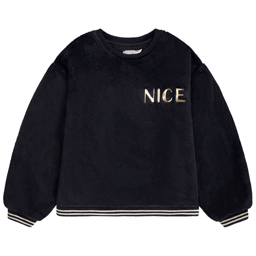 Sudadera oversize de sherpa con bordado dorado Nice para niña 