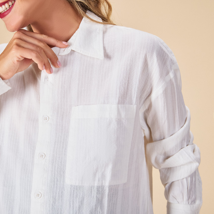 Camisa de manga larga lisa para mujer  Additional Camisa de manga larga lisa para mujer