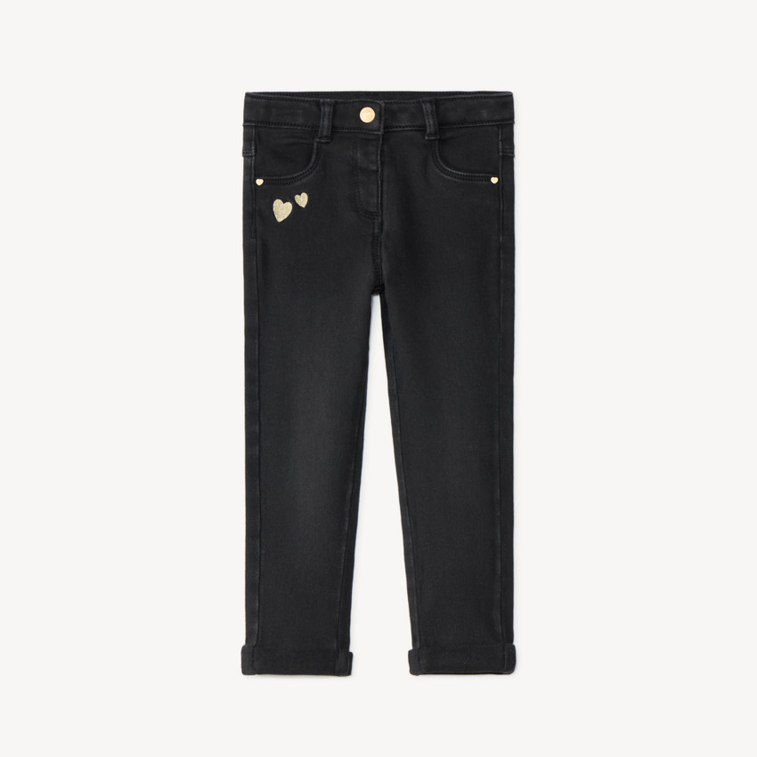 Vaqueros slim con bordados de corazones dorados para bebé niña 