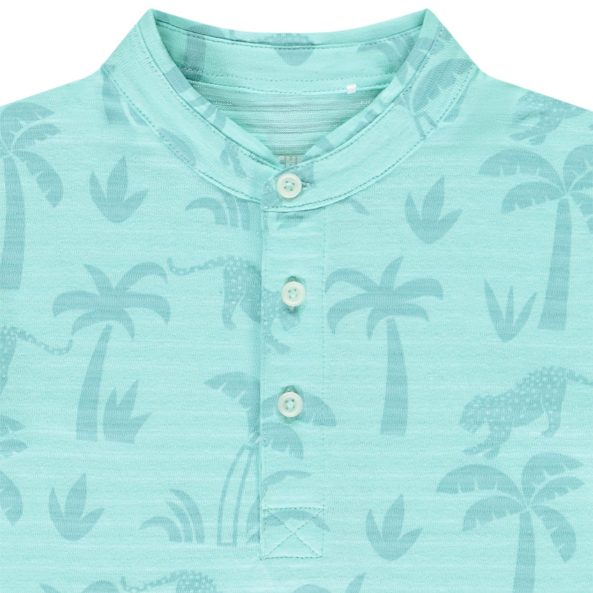 Polo de manga corta estampado de palmeras y leopardos para niño 
