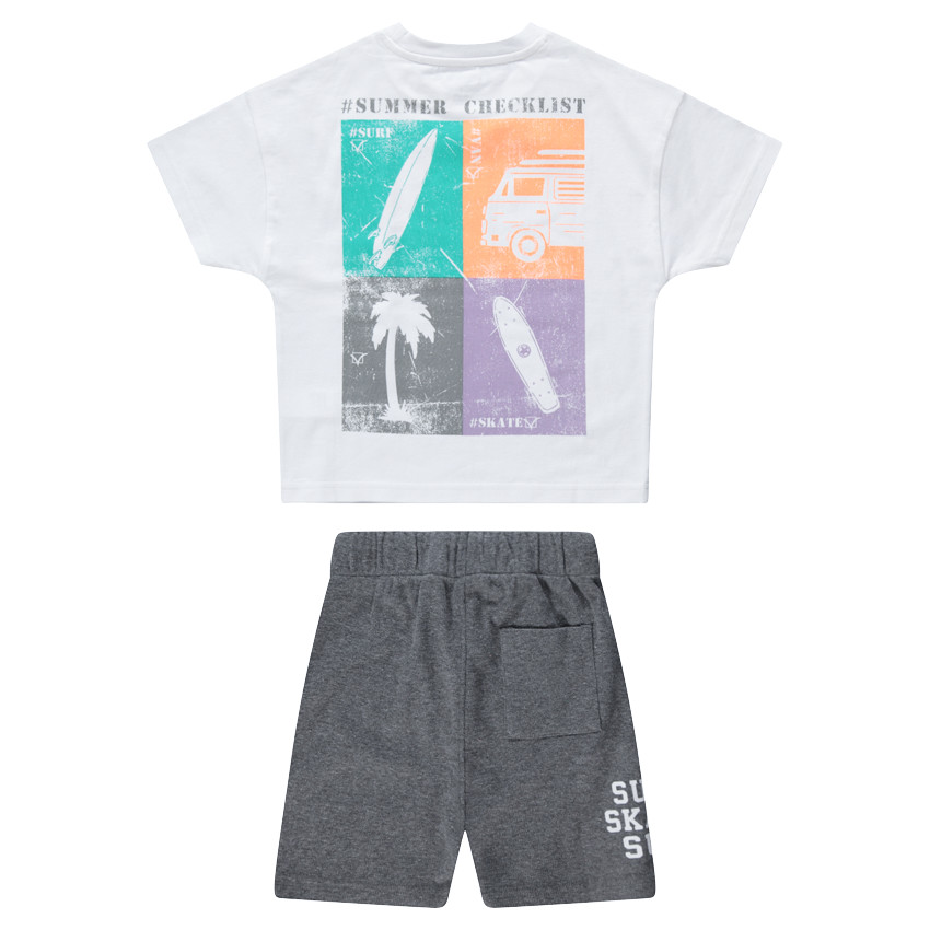 Conjunto con camiseta con estampado de surf y bermudas con bolsillo canguro 