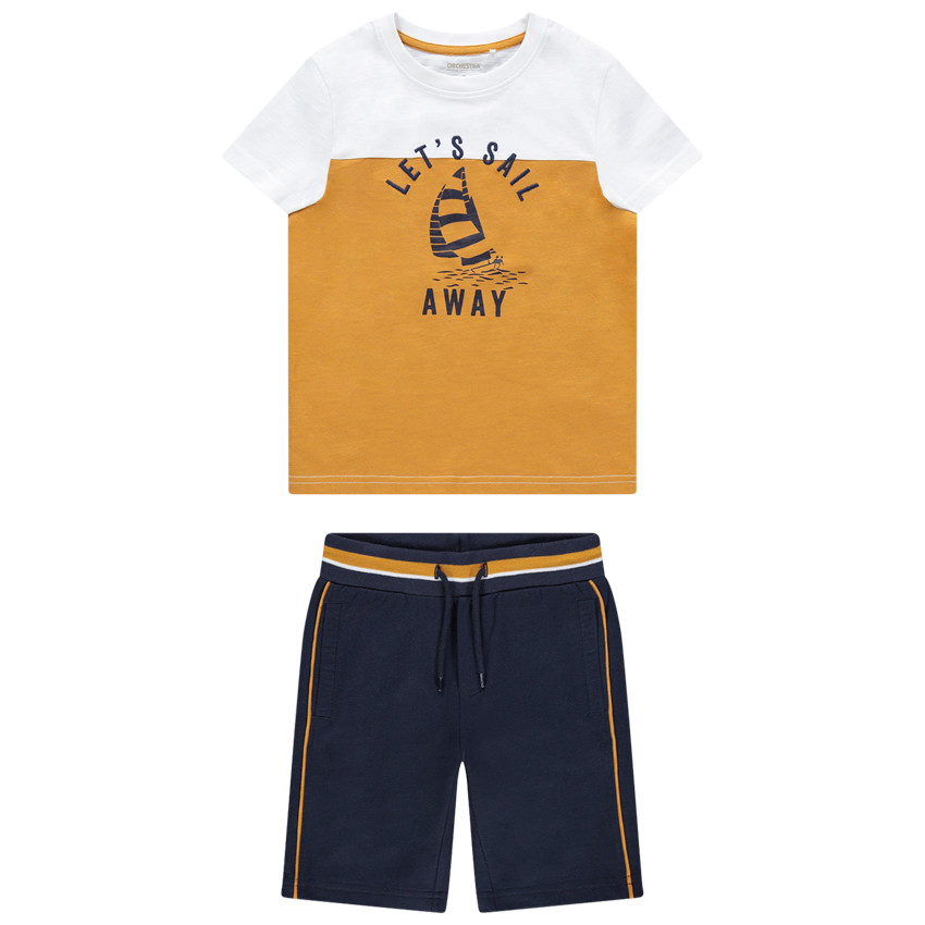 Conjunto camiseta manga corta print barco y bermudas 