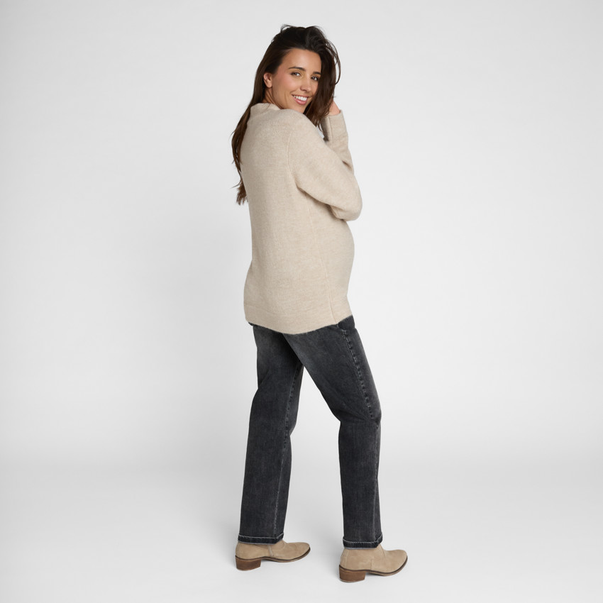 Pull manches longues uni à col montant pour femme 