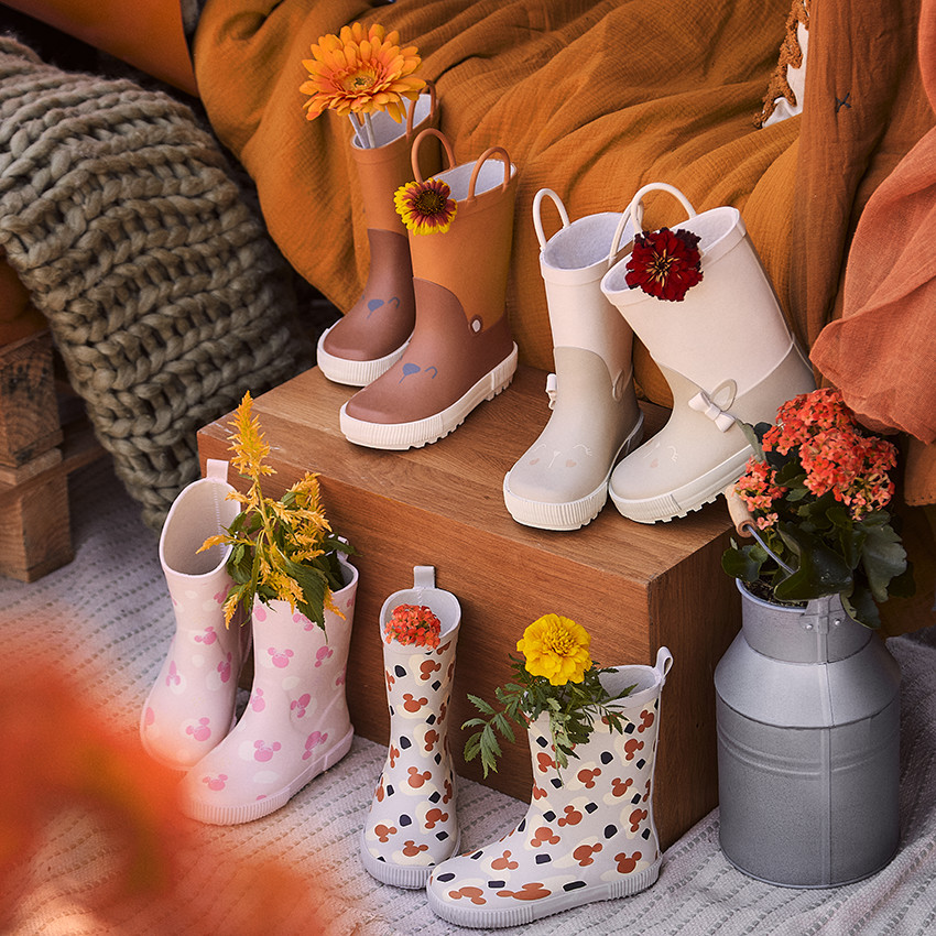 Botas de lluvia divertidas con osito y asas para bebé niño 