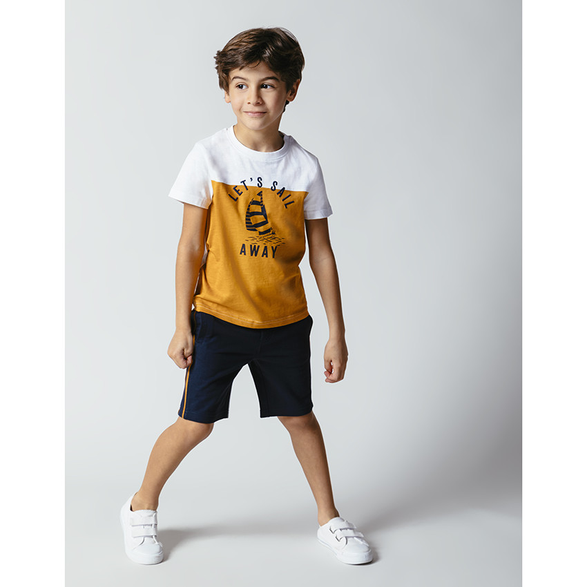 Conjunto camiseta manga corta print barco y bermudas 