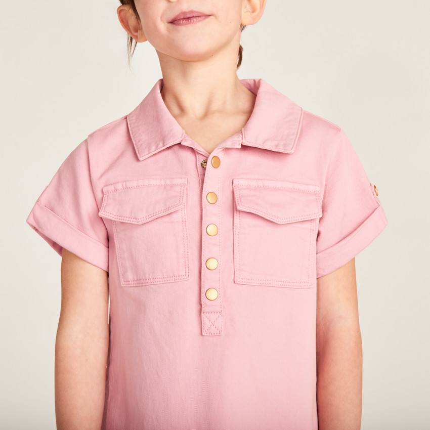 Vestido camisero de manga corta en vaquero liso para niña 