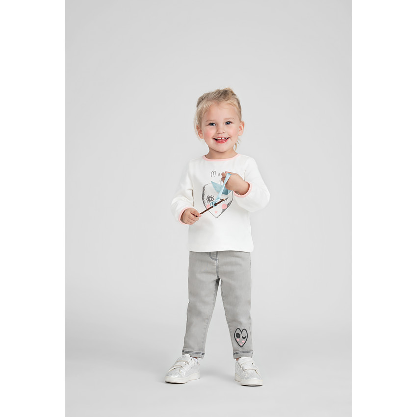 Camiseta de manga larga de punto con corazón estampado 