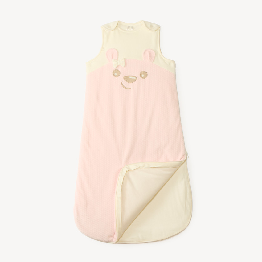 Saco de dormir de terciopelo con mangas desmontables bordado de osito TOG 3 para niña bebé. 