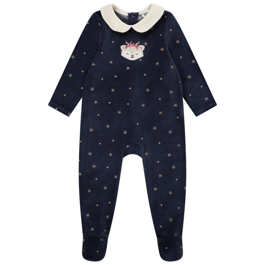 Pelele de terciopelo con estampado de copos de nieve para bebé niña con diferentes aperturas según la edad. 