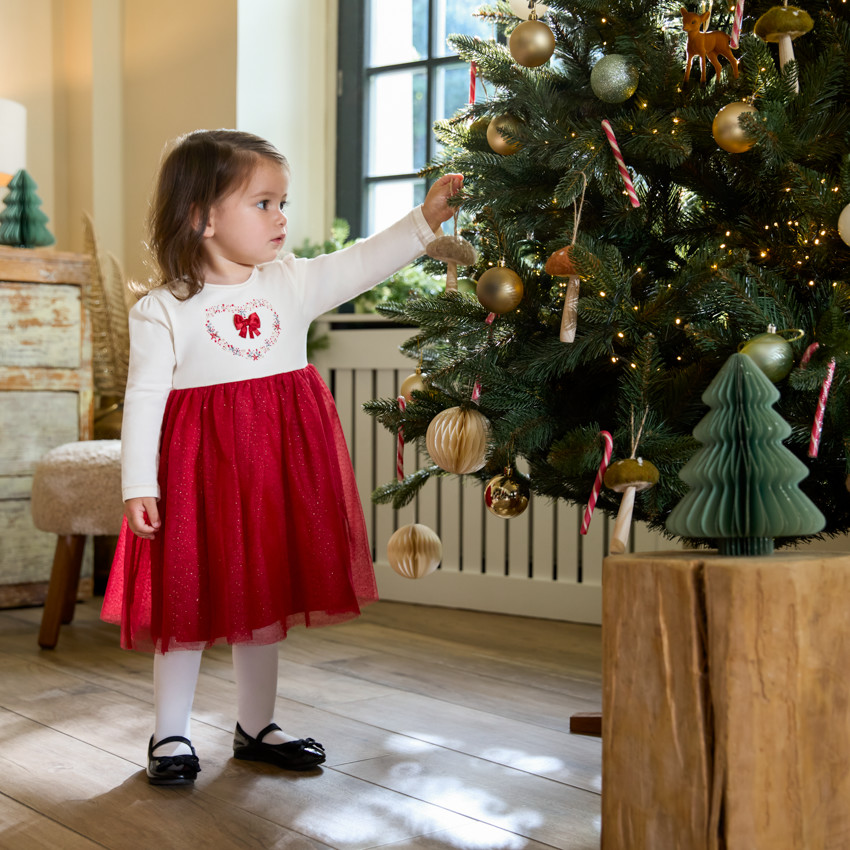 Vestido de fiesta de manga larga efecto 2 en 1 para bebé niña 