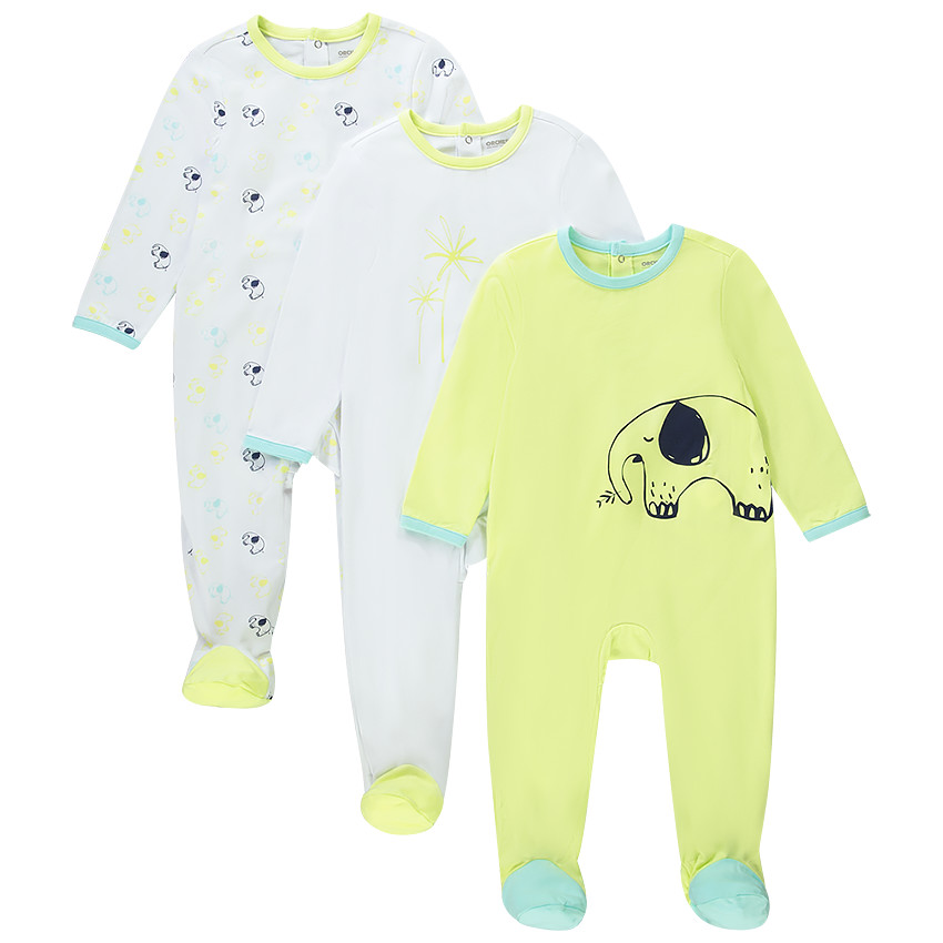 Pack de 3 peleles de elefante en jersey para bebé niño 