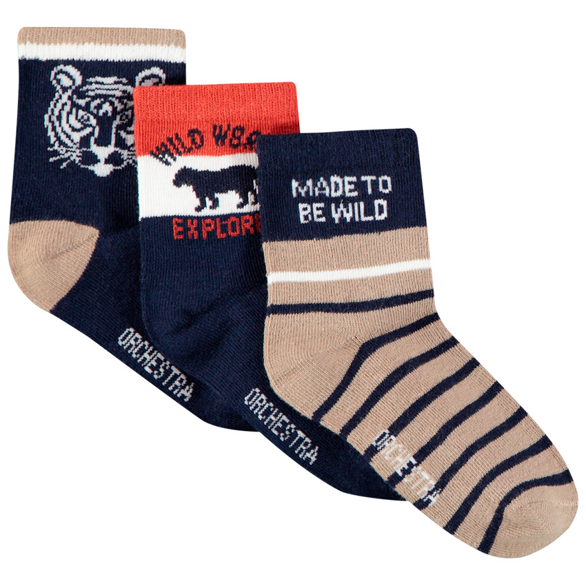 Pack de 3 pares de calcetines estampado animales/ texto 