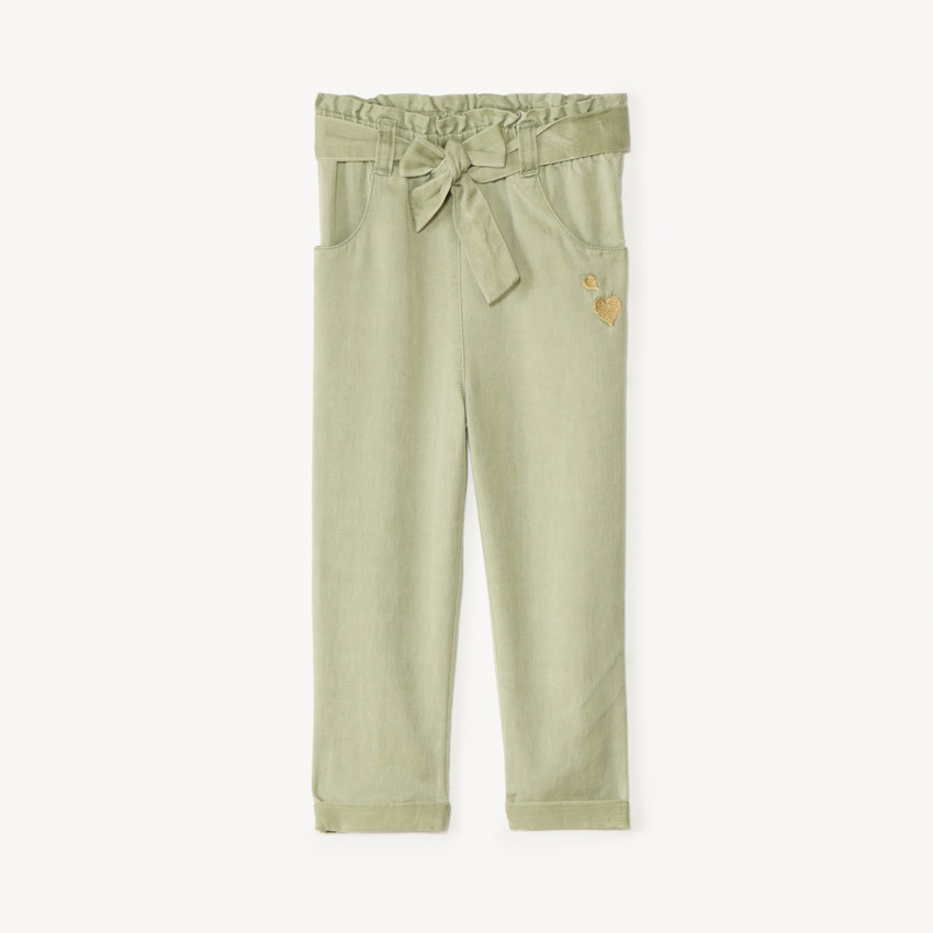 Pantalón bordado de corazones + cinturón para atar para niña bebé 