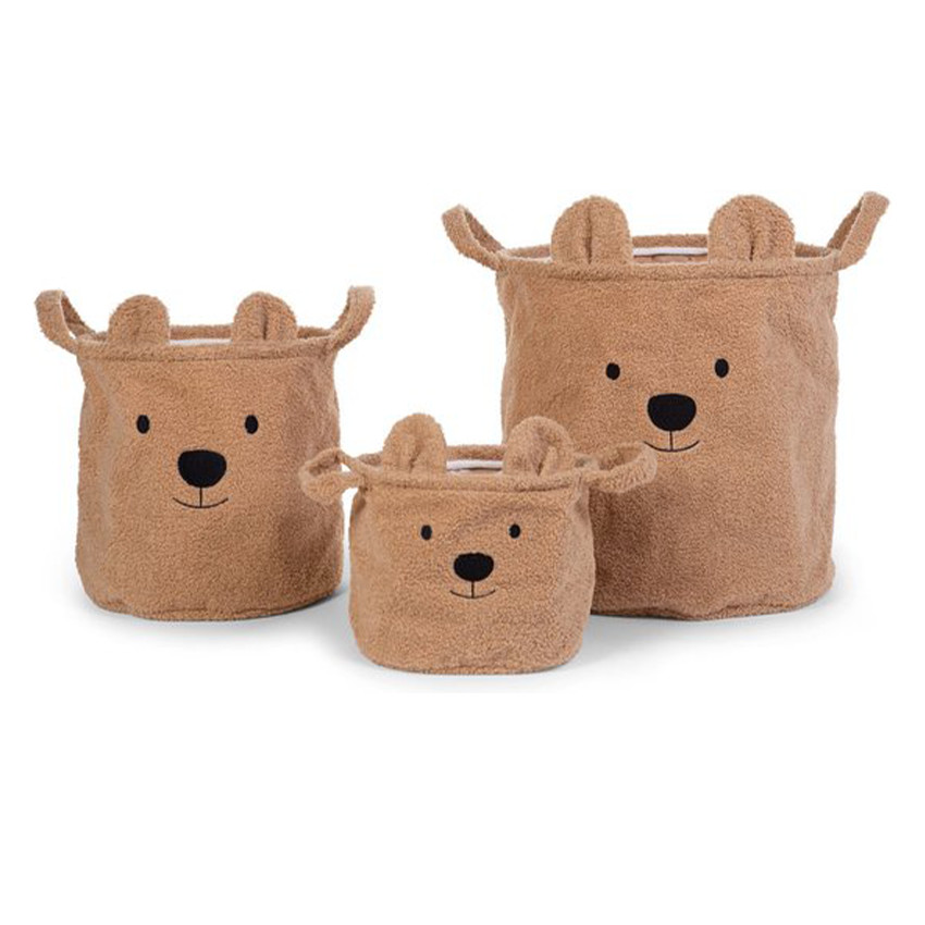 Set 3 cestas de almacenaje oso Teddy marrón claro 