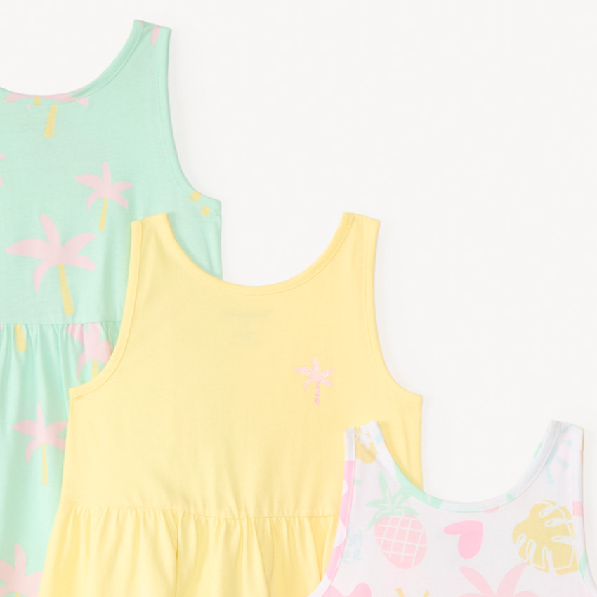 Lote de 3 vestidos sin mangas con estampado divertido para niña 