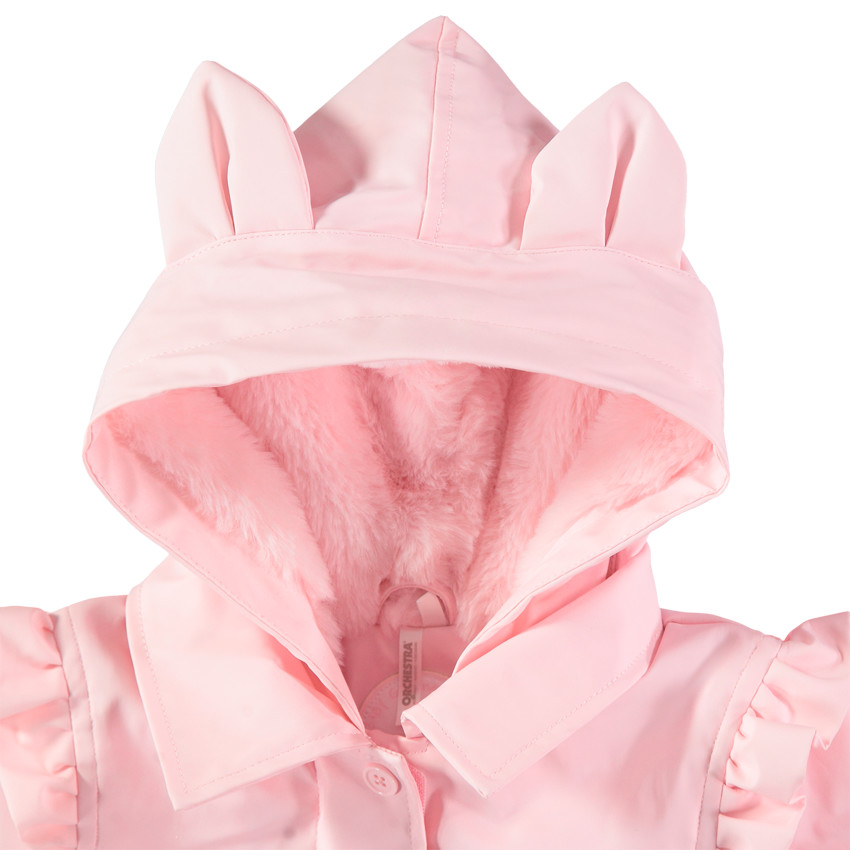 Cortavientos con capucha de goma y forro de borreguillo 