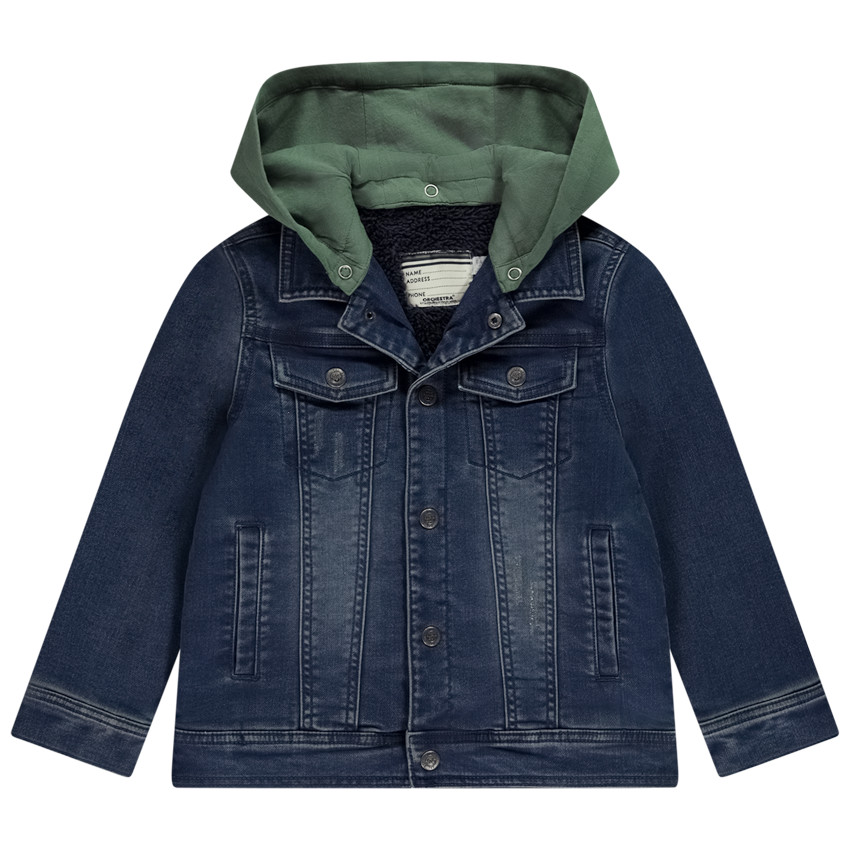 Chaqueta de mezclilla con capucha de felpa desmontable para niño 