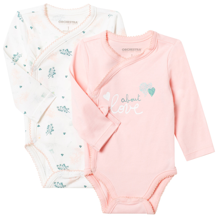 Pack de 2 bodies manga larga con mensaje y estampados florales  