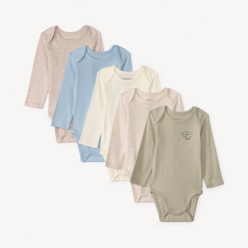 Lot de 5 bodies manches longues printés pour bébé garçon 
