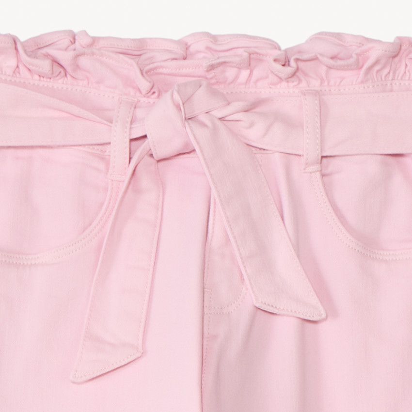 Pantalón paperbag liso con lazo para niña 