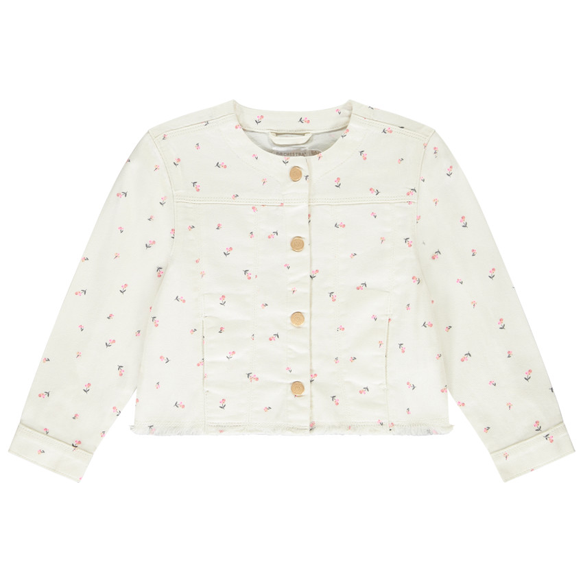 Chaqueta de mezclilla con estampado de flores y cuello redondo niña 