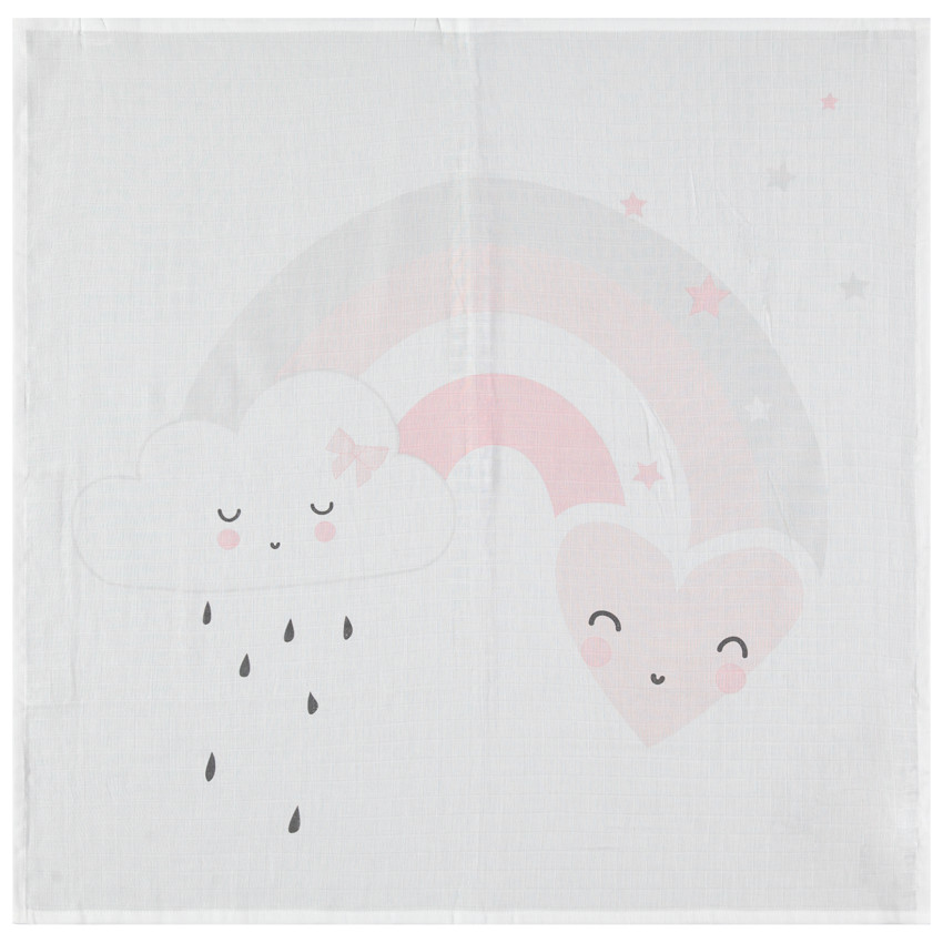 Juego de 3 muselinas de algodón con estampado de corazones y nubes 