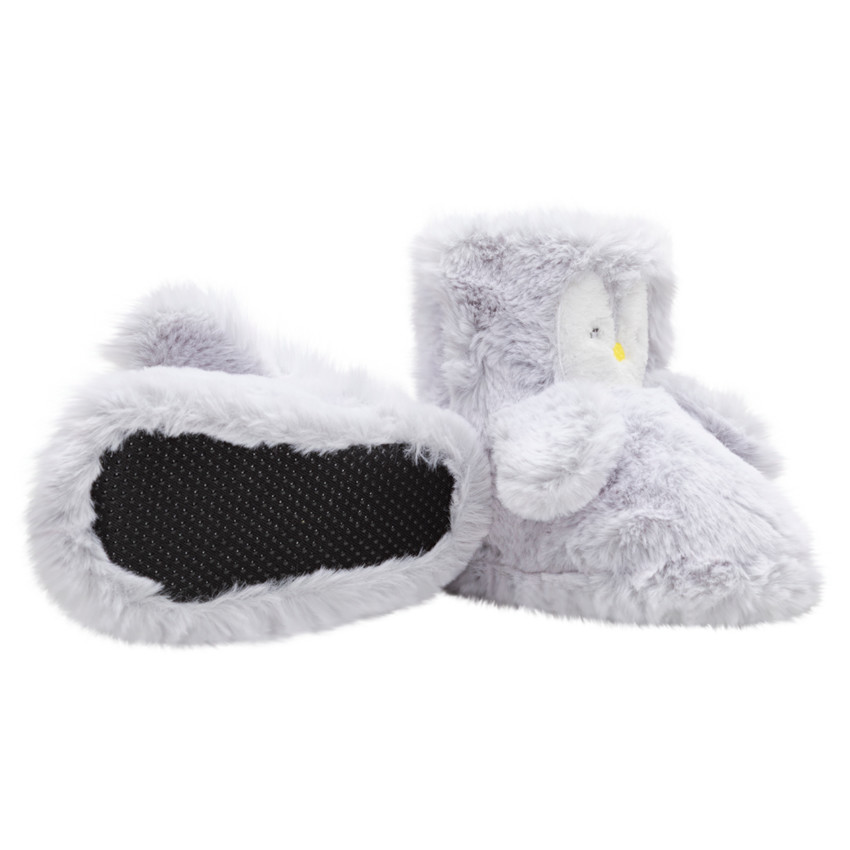 Pantuflas de pingüino de peluche con detalles bordados 