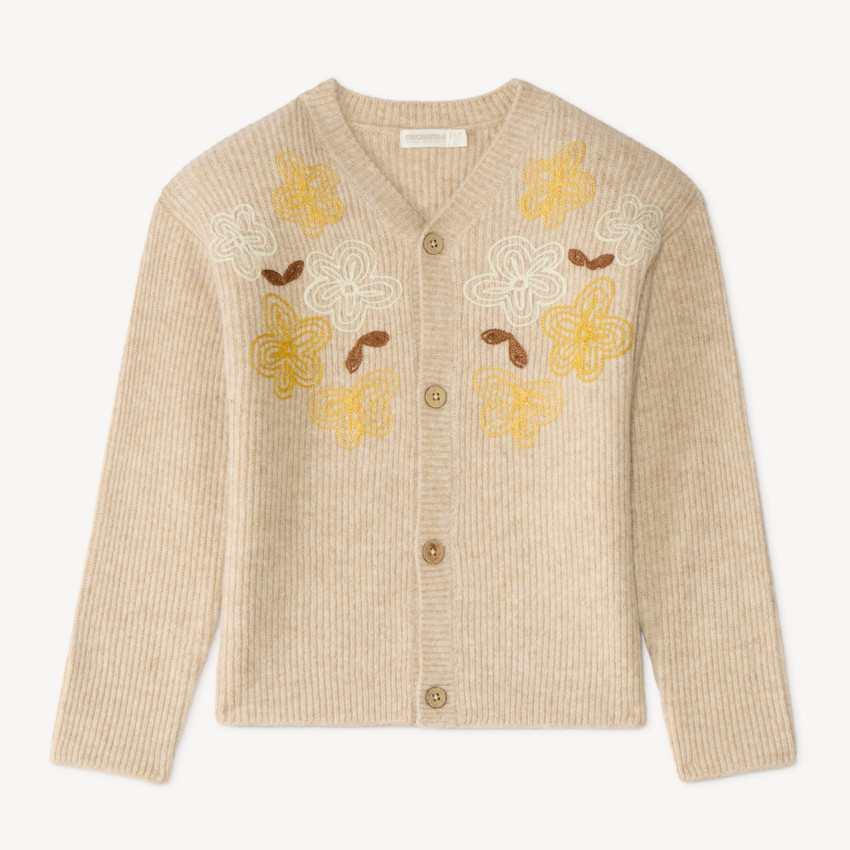 Chaleco de niña de punto bordado con flores 