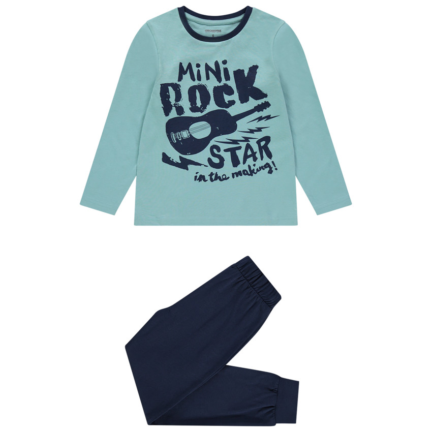 Pijama de algodón bicolor estampado guitarra y mensajes Main Pijama de algodón bicolor estampado guitarra y mensajes