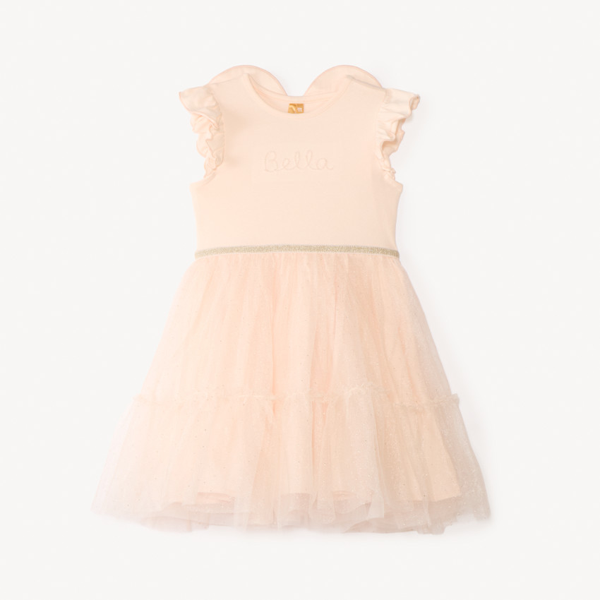 Robe de dos bretelles en tissu mélange effet 2-en-1 avec ailes de papillon pour bébé fille. 
