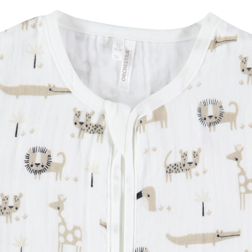 saco de dormir sin mangas en algodon bio estampado animales de la jungla 