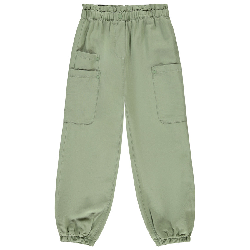 Pantalón balón estilo cargo en tela lisa para niña 