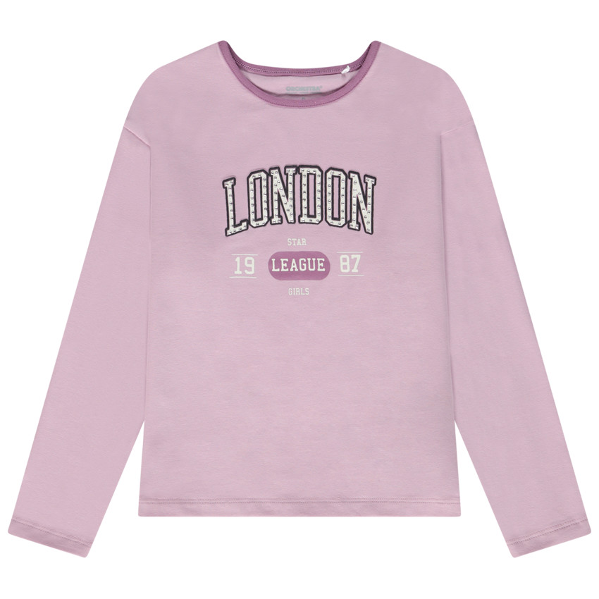 Camiseta de manga larga de jersey con estampado y strass para niña 