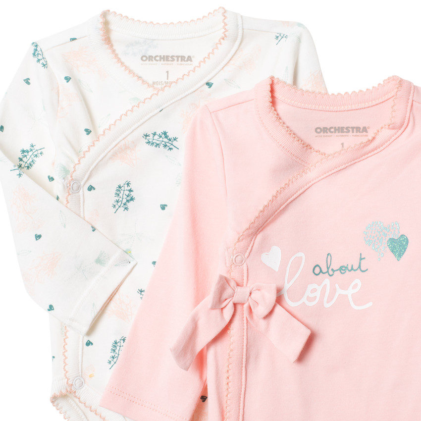 Pack de 2 bodies manga larga con mensaje y estampados florales  