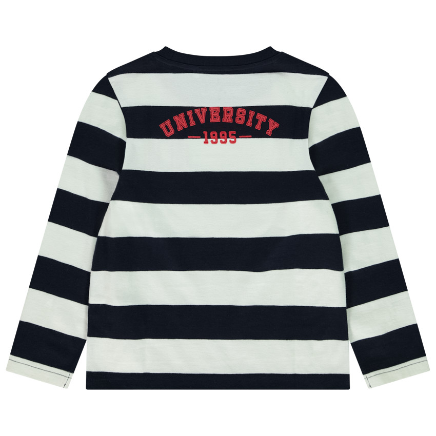 Camiseta de manga larga a rayas con parche de bucle para niño 