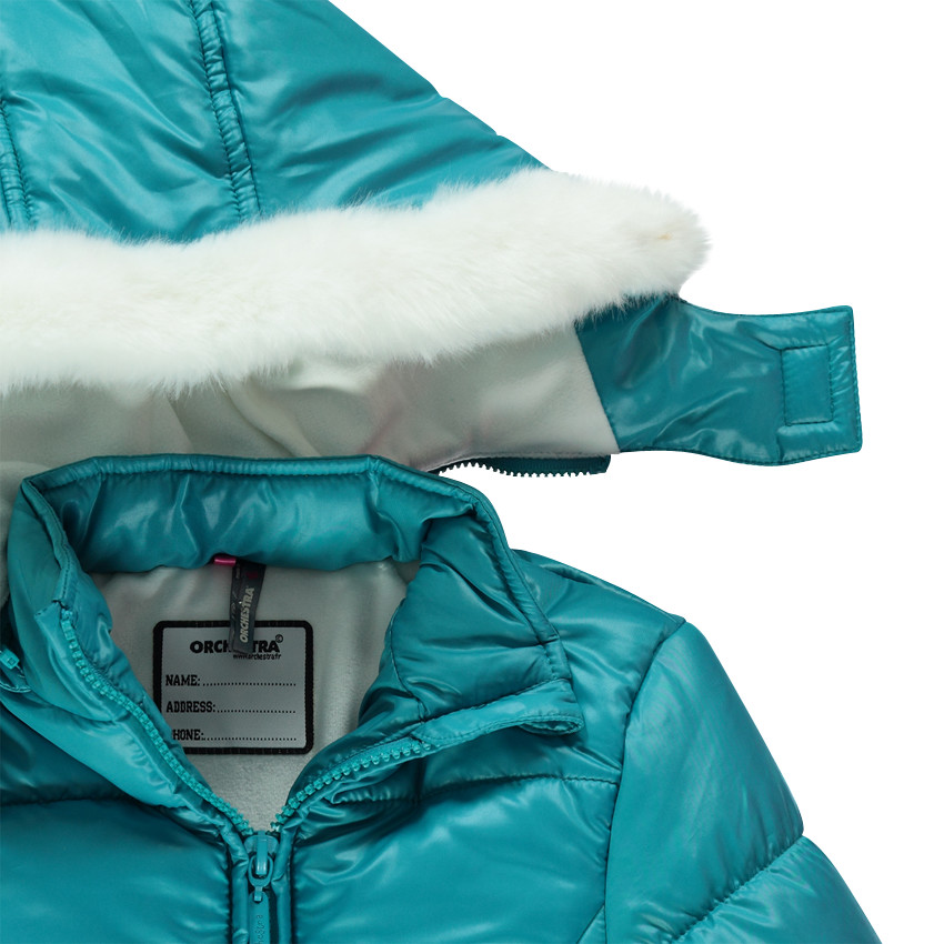 Parka de color turquesa con capucha desmontable con forro de tela sherpa 