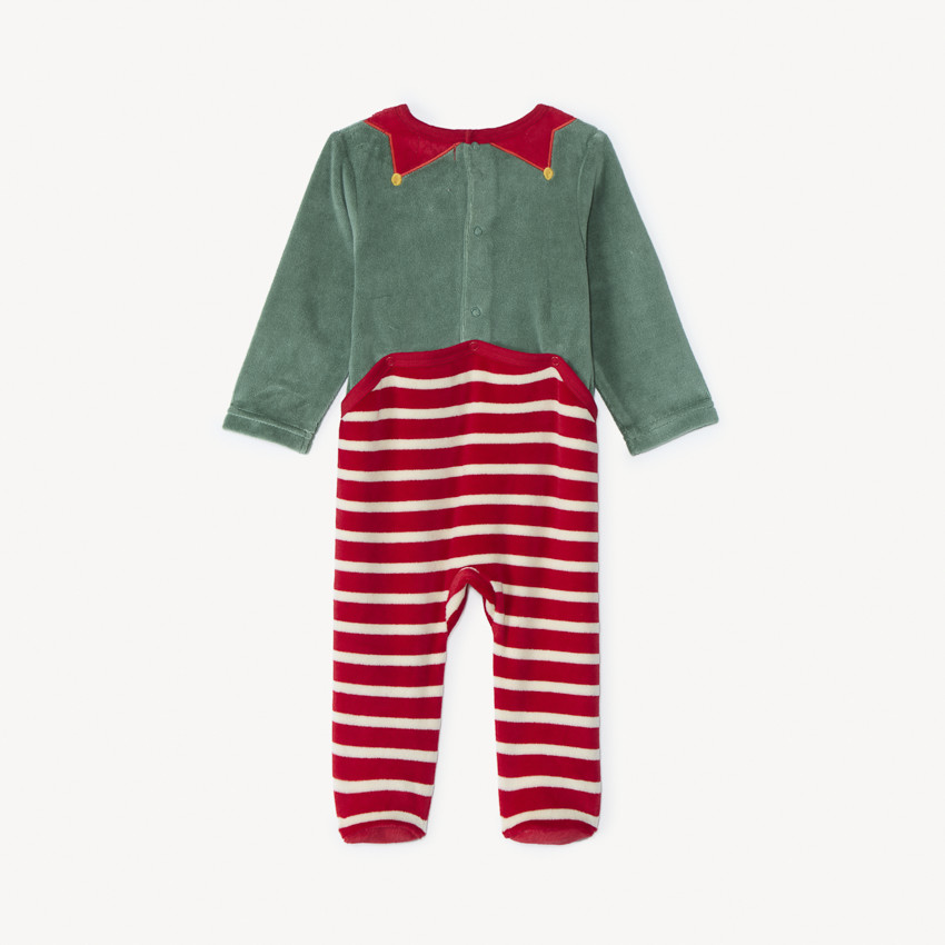 Conjunto divertido de pijama de duende navideño + gorro de terciopelo para bebé 