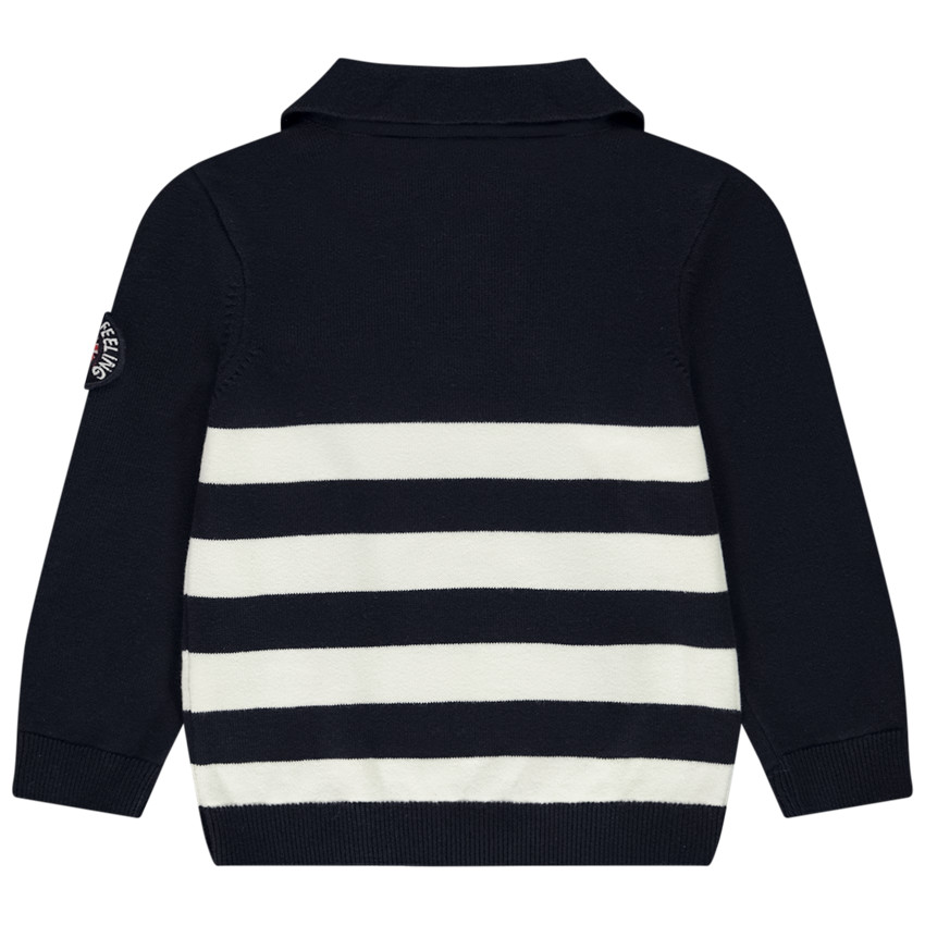 Suéter de rayas con parche bordado para niño. 