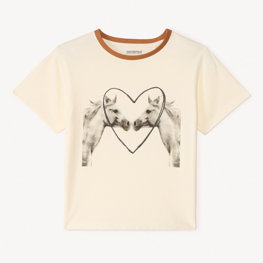 Camiseta de manga corta con impresión fotográfica de caballos para niña 