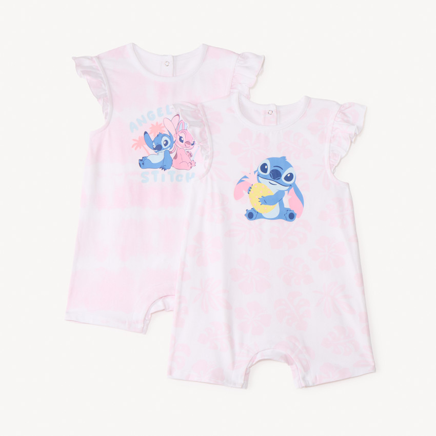 Lote de 2 monos cortos Stitch & Angel Disney para niña bebé 