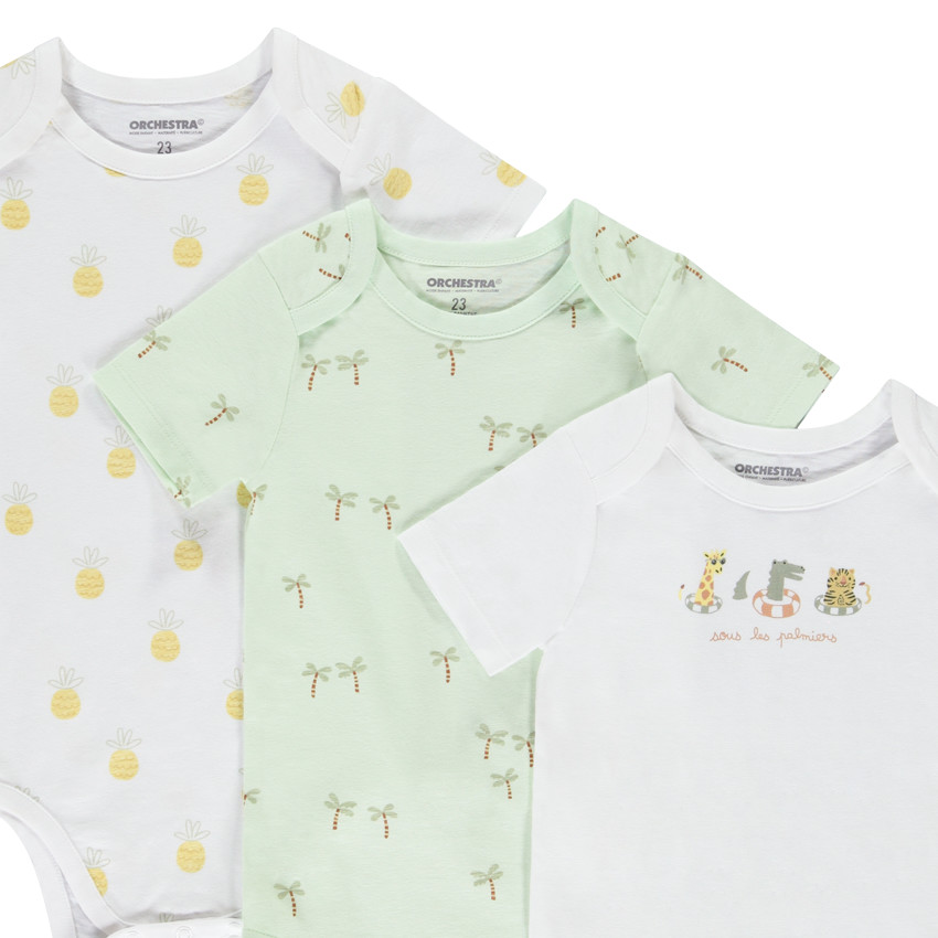 Pack de 3 bodies manga corta con diferentes aperturas según la edad 