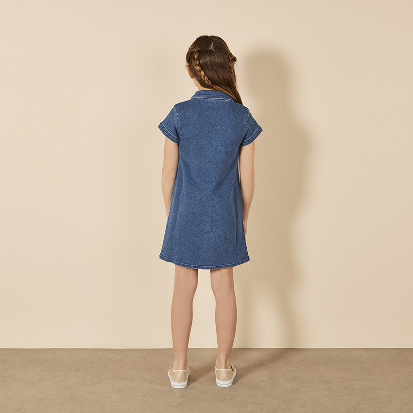 Vestido camisero de manga corta efecto vaquero para niña 